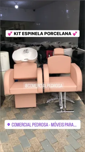 Kit Espinela Cadeira Hidráulica de Salão + Lavatório Cuba de Porcelana Louça Novo