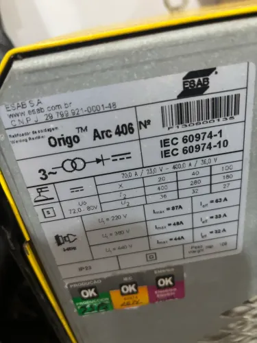 Máquina de Solda Esab - Origo Arc 406 -Nunca Usada