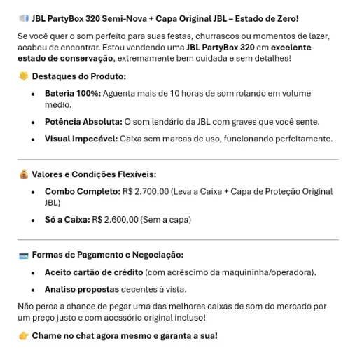 JBL PartyBox 320 Semi-Nova + Capa Original JBL