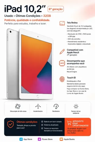 IPad de 8ª geração prateado 32bg