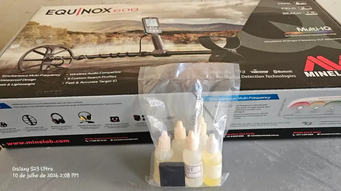 Detectar de metal equinox6 + kit ácido de texte ouro 10 , 14 , 16 , 18 , 22 e prata 00