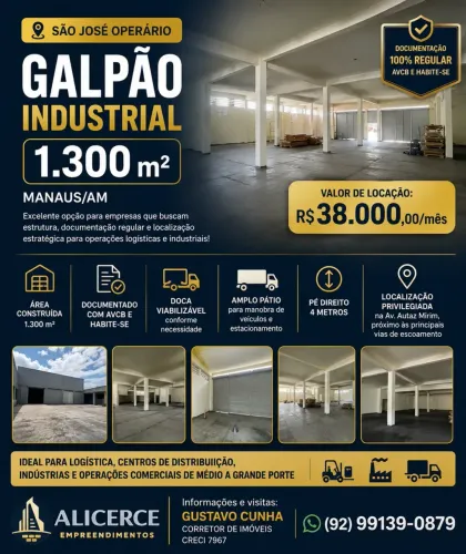ALUGO GALPÃO DE 1300 M2 NA AUTAZ MIRIM