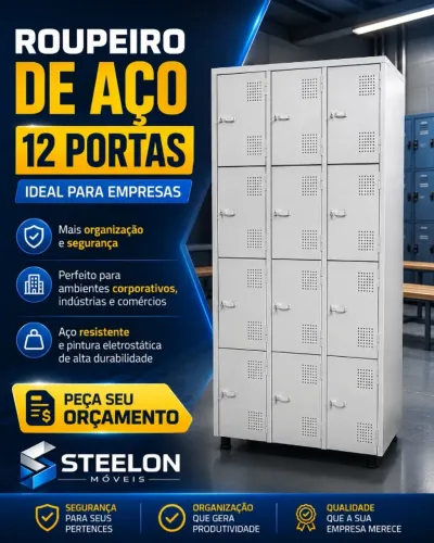 Roupeiro de Aço 12 Portas para Cadeado Direto da Fábrica
