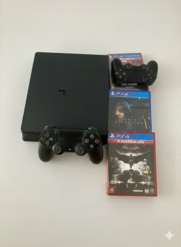Sony Playstation 4 Slim 1 TB + 2 controles dualshock preto + 3 jogos