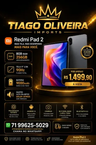 Tablet Redmi Pad 2 - 8gb ram 256 gb armaz. Ideal para seus estudos, filmes e séries! 