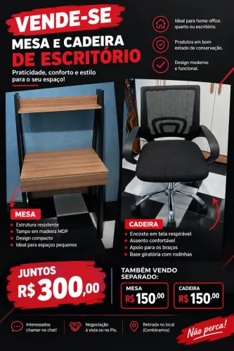 Vende-se mesa e cadeira de escritório