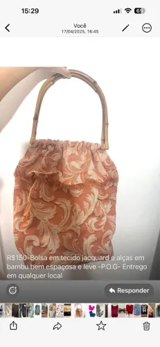 Bolsa em tecido jacquard e alças em bambu bem espaçosa e leve 