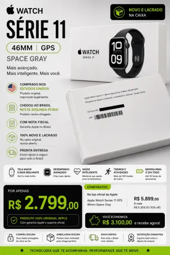 Apple Watch Series 11 46mm GPS - NOVO E LACRADO