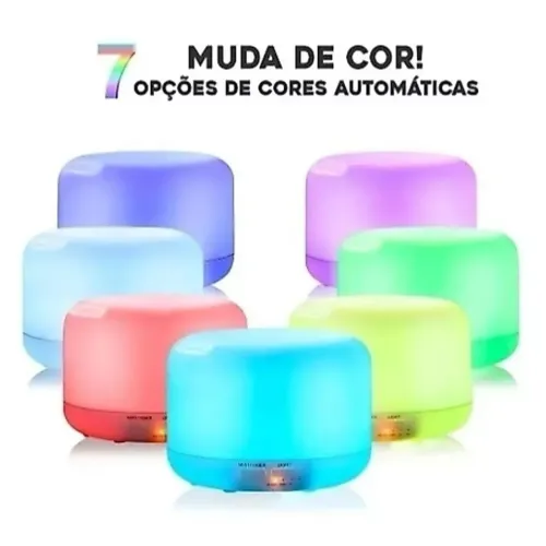 Umidificador Difusor Aromatizador 300ml Ultrassônico com Led 7 cores com controle