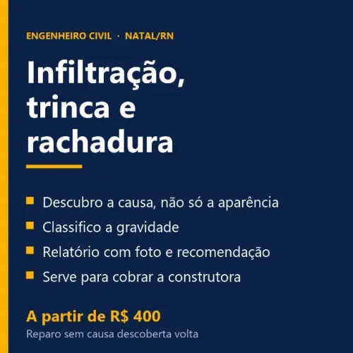 Infiltração, trinca e rachadura: avaliação de engenheiro civil em Natal.