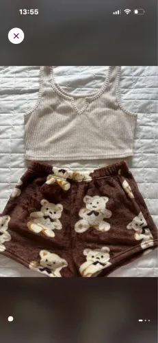 Pijama regata e shorts felpudo de coração