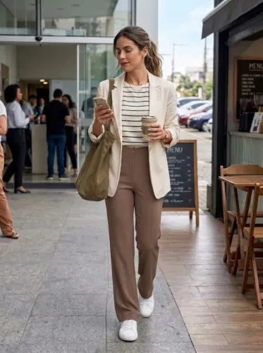 Calça Pantalona Feminina Marrom Claro P Rosa Rio Modas