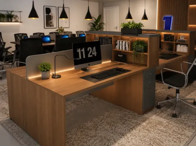 Estação Top Work Home Office 16 Tomadas. L320cm x P130cm x A104cm.
