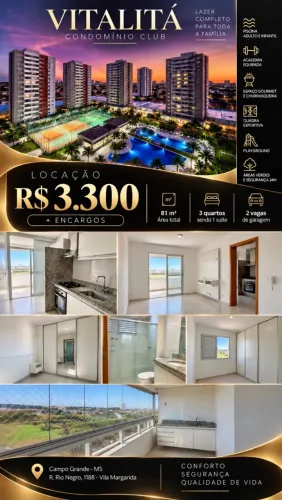 APARTAMENTO 3 QUARTOS PARA LOCAÇÃO NO VITALITÁ