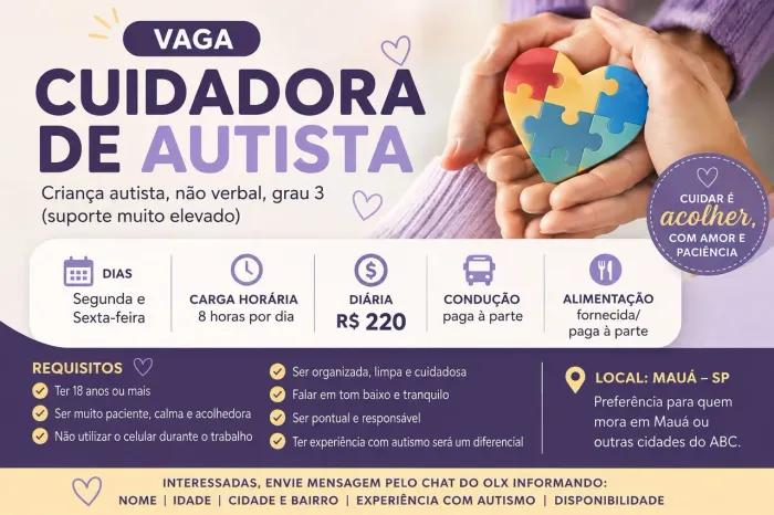 Vaga - Cuidadora para Autista - Mauá - SP