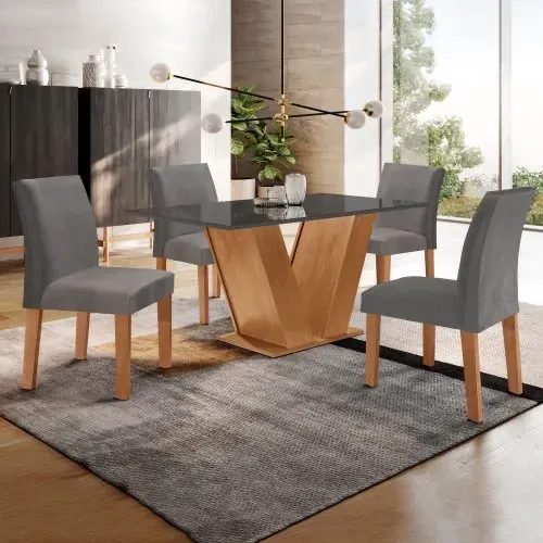 Mesa de Jantar com 4 Cadeiras - Tampo MDF/Vidro - Usada em Ótimo Estado