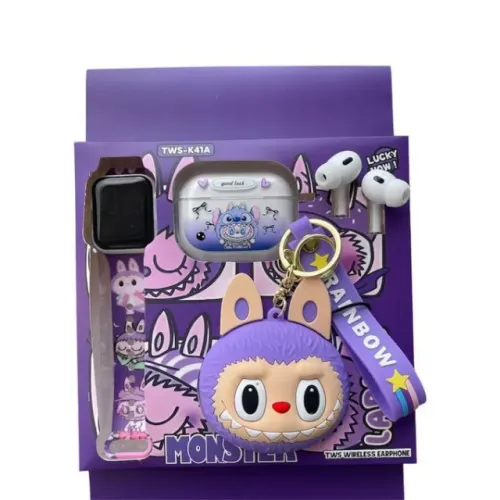 Kit Labubu - Fone De Ouvido Tws + Smartwatch + Chaveiro