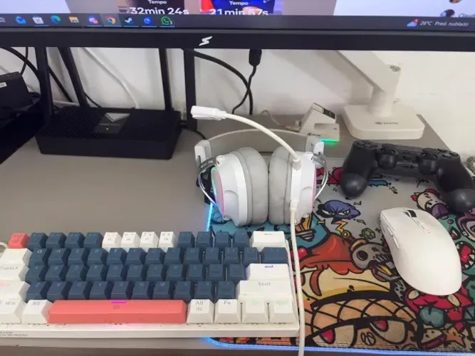 Kit perifericos mouse sem fio com deck, mousepad fallen, headset 7.1, controle, caixa som