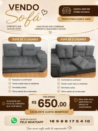 Vendo sofá de 3 e de 2 lugares 