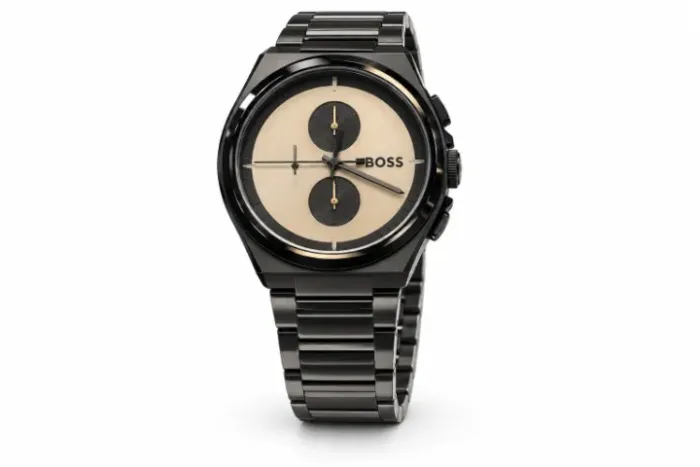 Relógio Masculino BOSS Steer Beige 1514043 45,8mm Pulseira de Aço Inoxidável Preto Novo