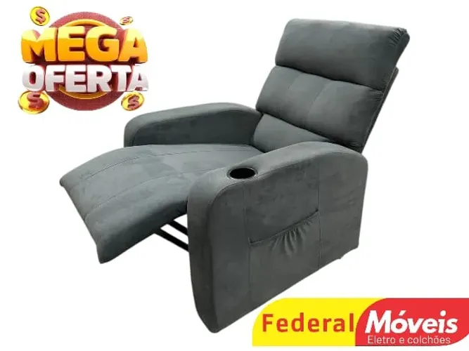 Poltrona do Papai M Cinza Veludo Porta Copos Embutidos - Promoção!