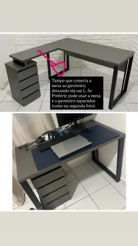 Mesa de escritório com gaveteiro em L ou menor