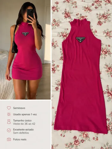 Vestido rosa pink gola alta estilo Prada tamanho único