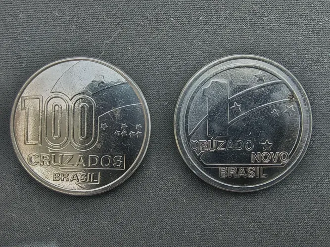 Lote moedas comemorativas - 100 cruzados e 1 cruzado novo