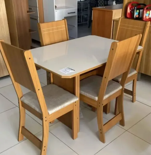 Mesa Évora 110 Freijó/Off White com 4 Cadeiras Entrega Rápida