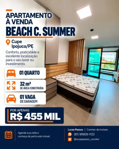 Praia do Cupe | Studio | Porteira Fechada | R$ 455 mil