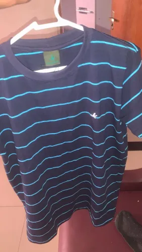 Camiseta Brooksfield Premium Listrada Azul Marinho/Claro Nova - Tam M