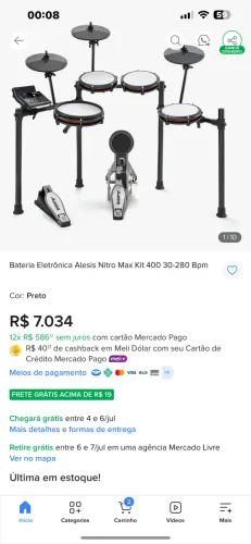 Bateria eletrônica alesis nitro max zerada