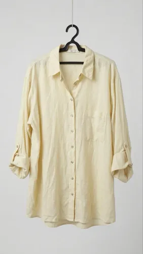 Camisa de Linho Bege Oversized Manga Longa