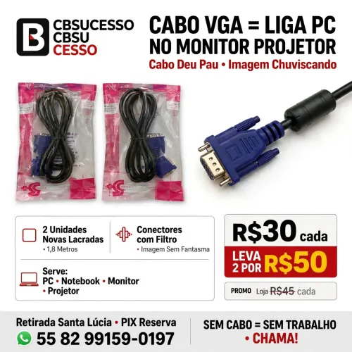 Cabo VGA Monitor PC Projetor 1,8m Novo Lacrado R$30 Cada
