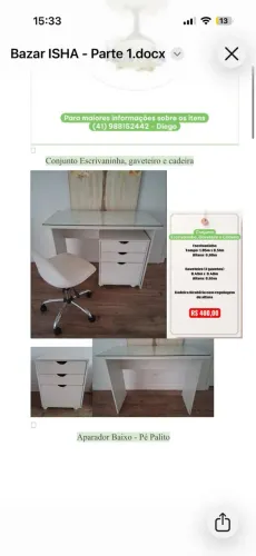 CONJUNTO ESCRIVANINHA, GAVETEIRO E CADEIRA