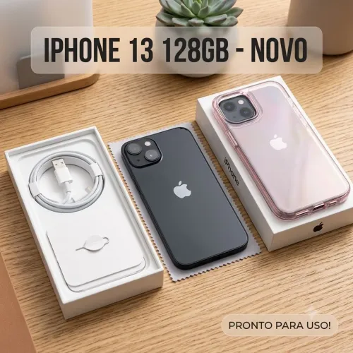iPhone 13 128GB Meia-Noite NOVO (Modelo A2633) + Brinde Capa Rosa