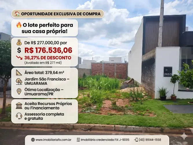? O lote perfeito para construir a sua casa própria com amplo quintal por apenas R$ 176 m
