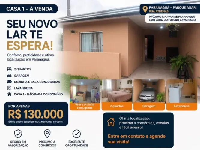 Casa 2 Quartos com Garagem - Parque Agari, Paranaguá- Sem Condomínio