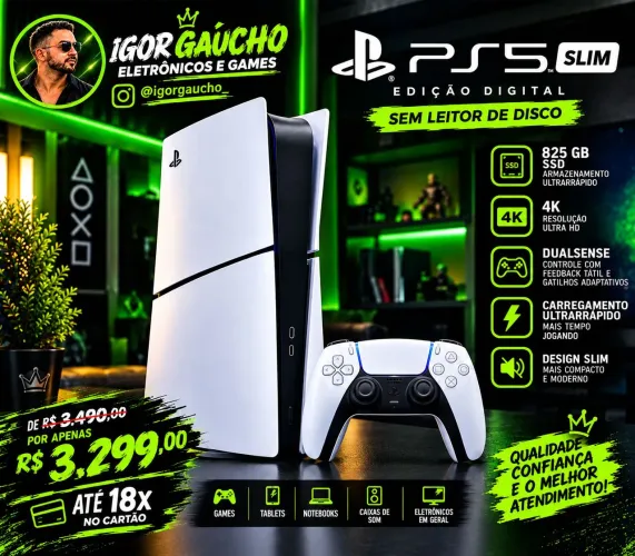 PS5 SLIM DIGITAL , zerado chama , aceito cartão até 18x