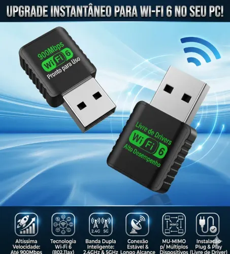 Wifi + Bluetooth 5,3 Ax900 Mini usb wifi 6 DualBand placa de rede 2.4ghz/5ghz até 900mbps 