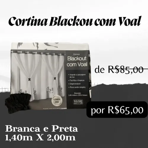 Cortina Blackout Com Voal Sultan Tulipas Preta e Branca (Nova)