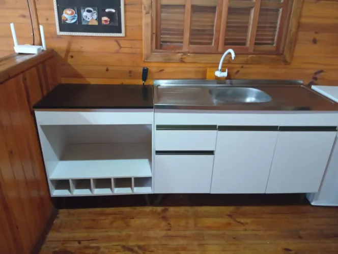 Barbada balcão de pia com tampo inox mais armário coktop