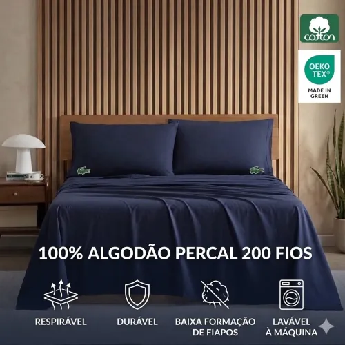 Lacoste Conjunto de lençóis 100% algodão percal com 4 peças