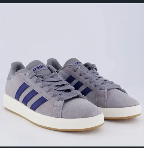 Tênis Adidas Grand Court Base Cinza e Azul (usado uma vez)