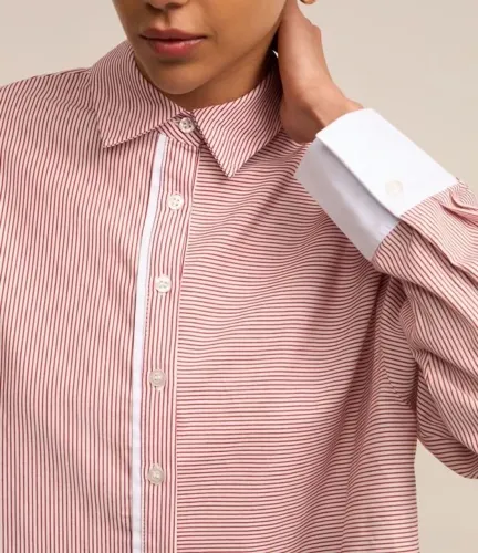 Camisa cropped em tricoline listrada rosa Renner