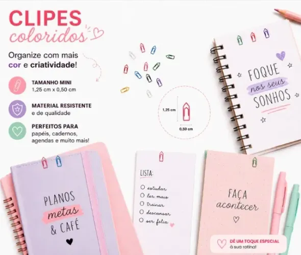200 Mini Clipes Nr.5/0 Coloridos Clips - Cores Sortidas
