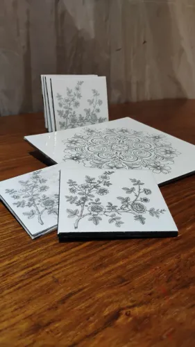 ? KIT COZINHA EM AZULEJO GRAVADO A LASER: 6 PORTA-COPOS 10X10 + DESCANSO PANELA 20X20! ?