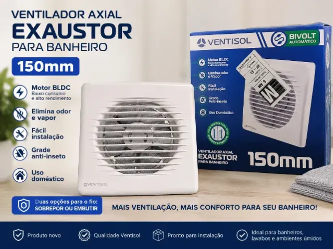Exaustor para banheiro 150mm Bivolt Ventisol - Novo na caixa