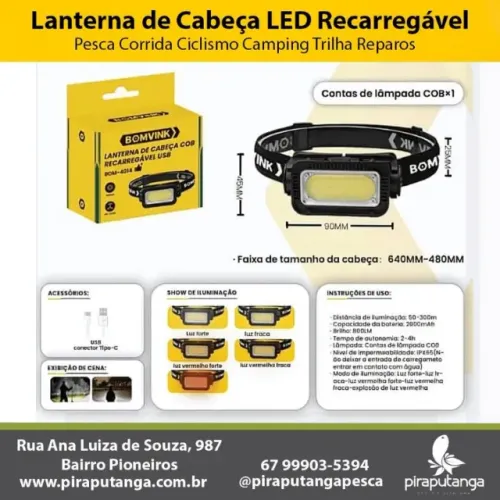 Lanterna de Cabeça LED Luz Branca e Vermelha