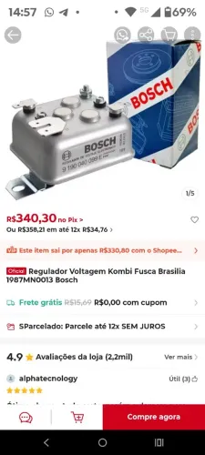 Regulador de voltagem boch Fusca/Brasília